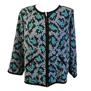 VINTAGE BOB MACKIE Wearable Art Collarless Zip Jacket Geometric Print M